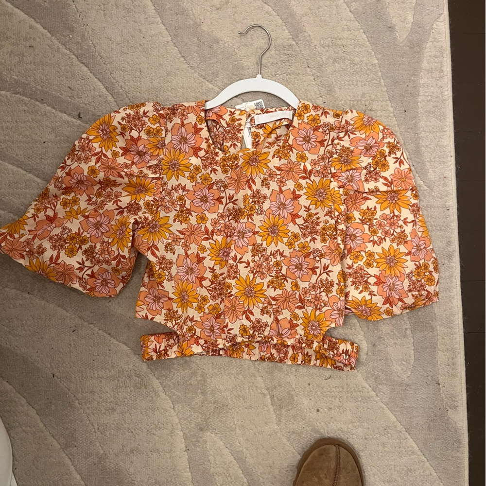 Mango orange pattern top NWT xs